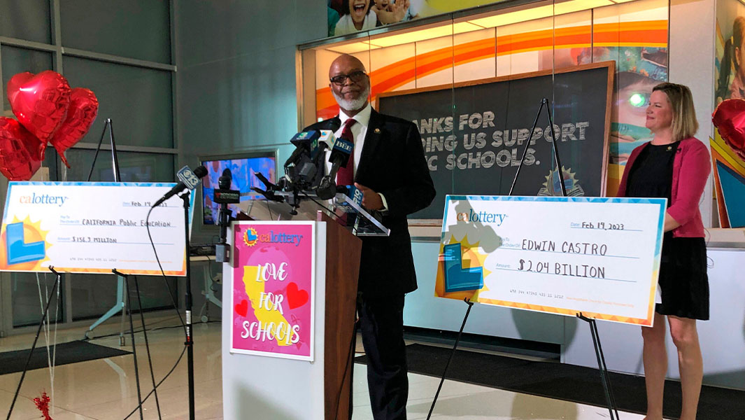 California lottery official announcing record breaking lottery winner