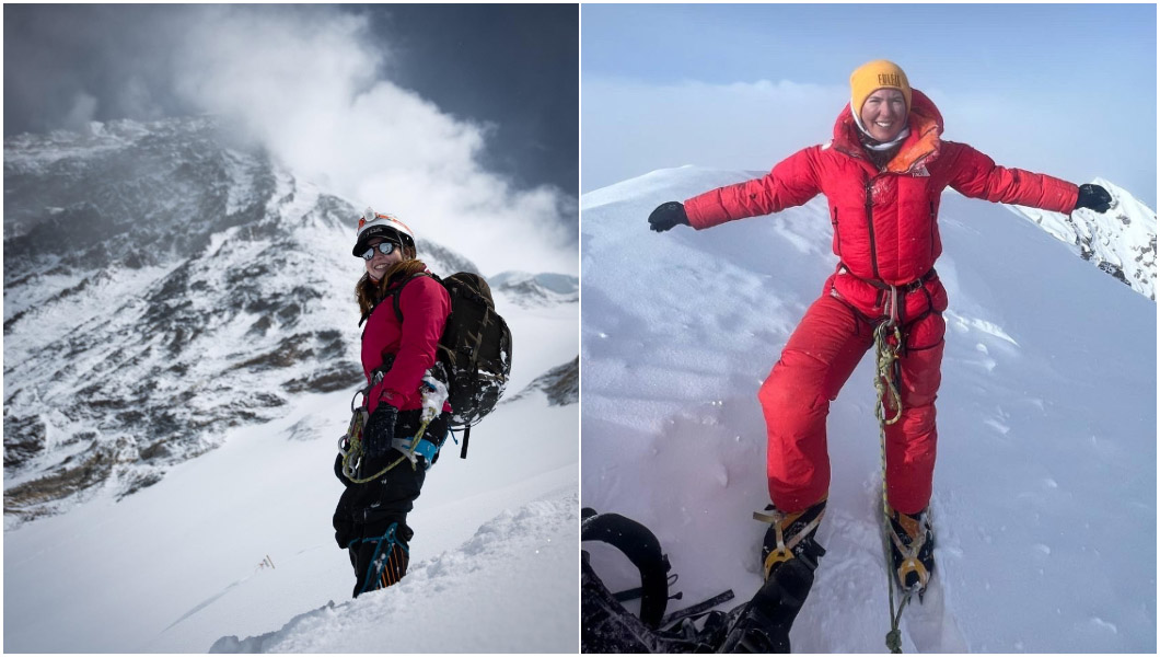 Adriana in the snow with red suit
