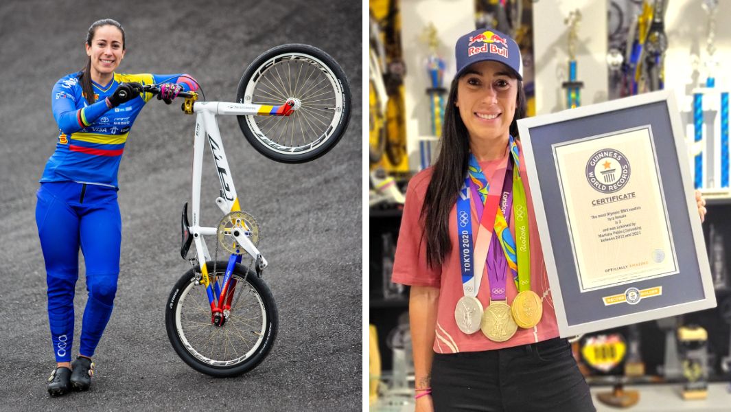 Colombian athlete Mariana Pajon - Split image
