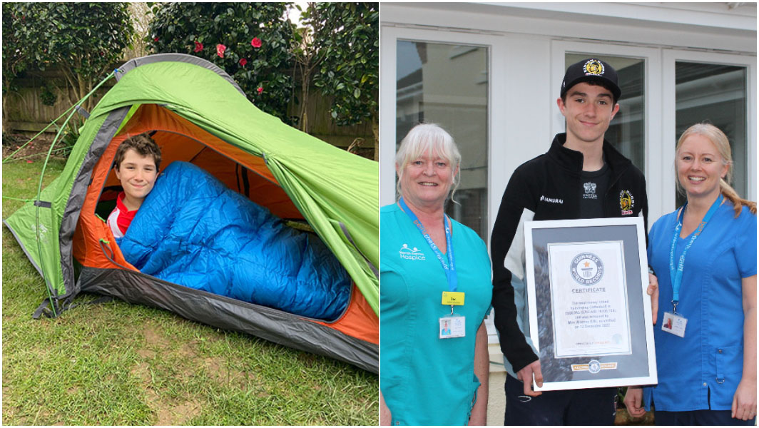 Max in the green tent and with cert