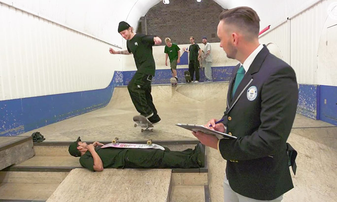 Skateboarders playing around