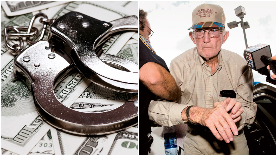 split-image-of-hunter-rountree-and-handcuffs-on-pile-of-money.jpg