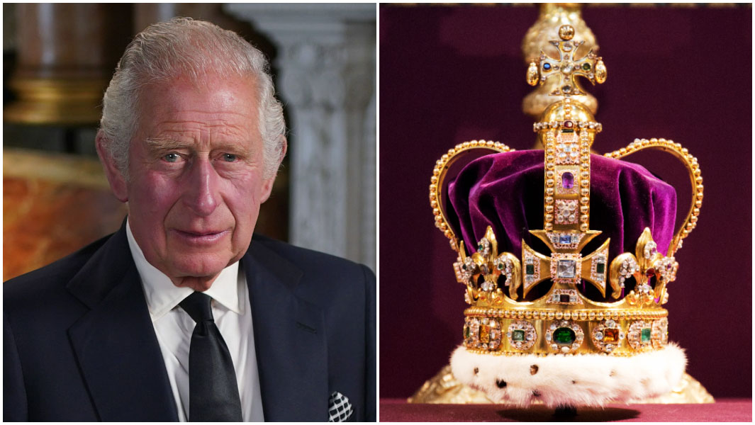 split image of King Charles and St Edwards crown