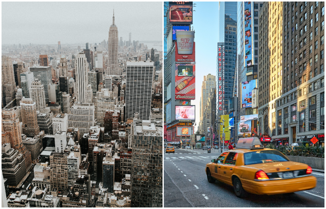 split-image-of-new-york-city-skyscrapers-and-busy-street-750290
