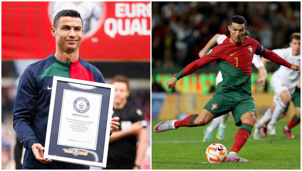 Ronaldo with certificate split image