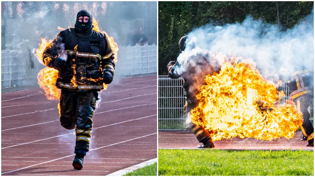 split image of Jonathan fire running