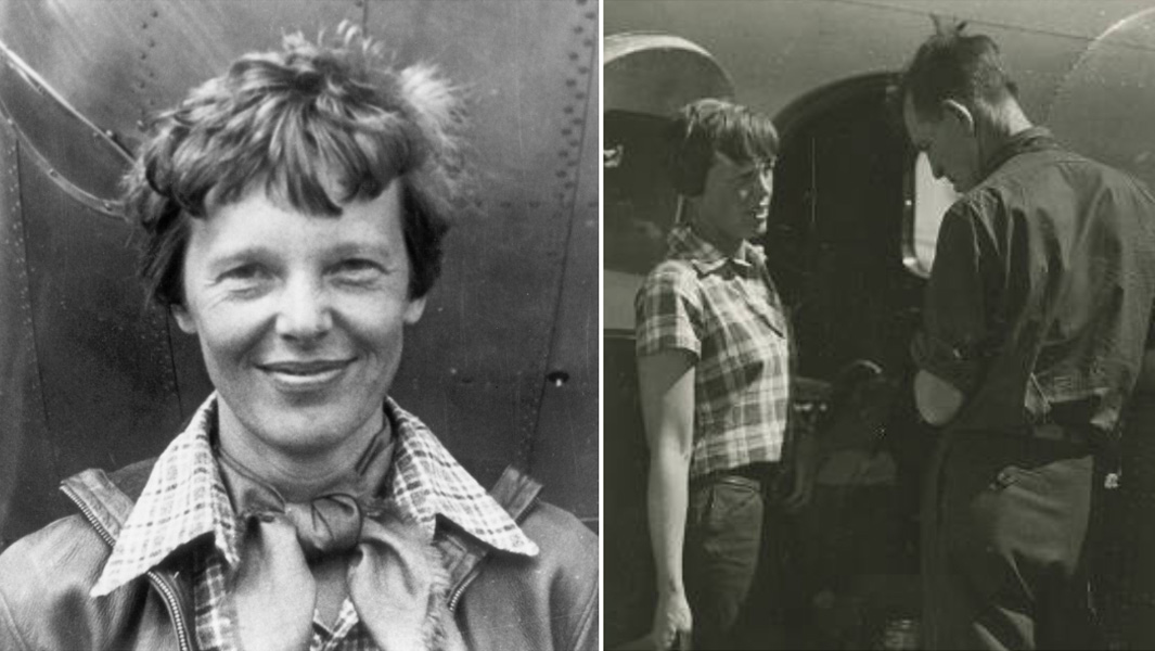 split image of Amelia Earhart