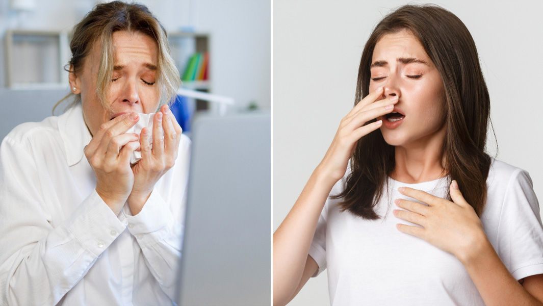 split image of women sneezing