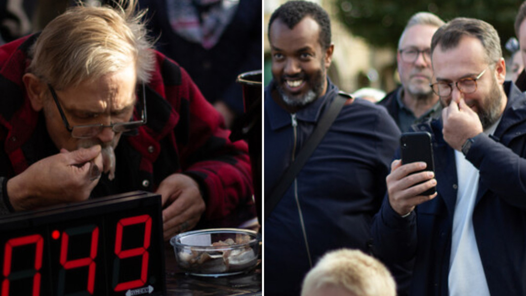 sune eating herring split image