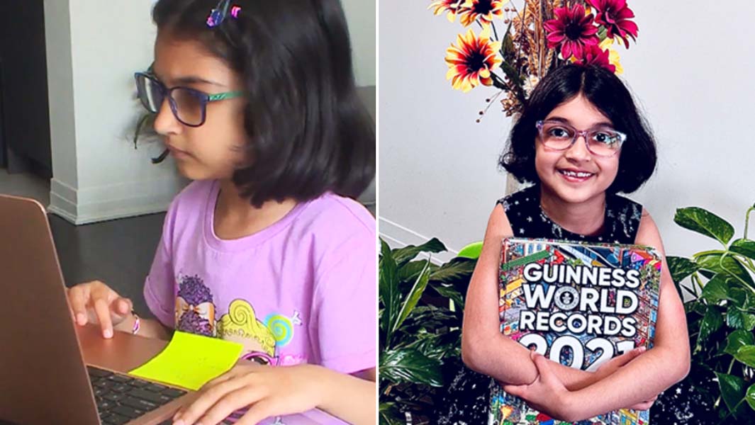 split image simar working on laptop and holding gwr book