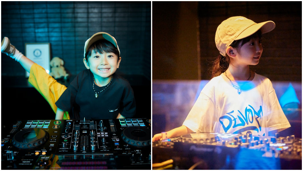 split image dj rinoka in front of console