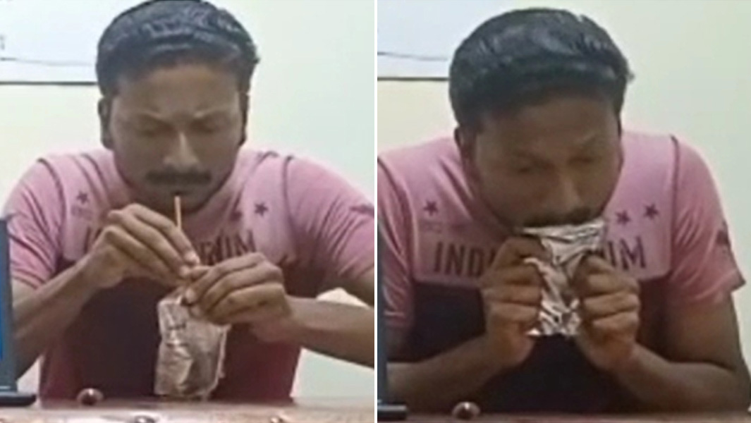split image of Fayis drinking Capri Sun