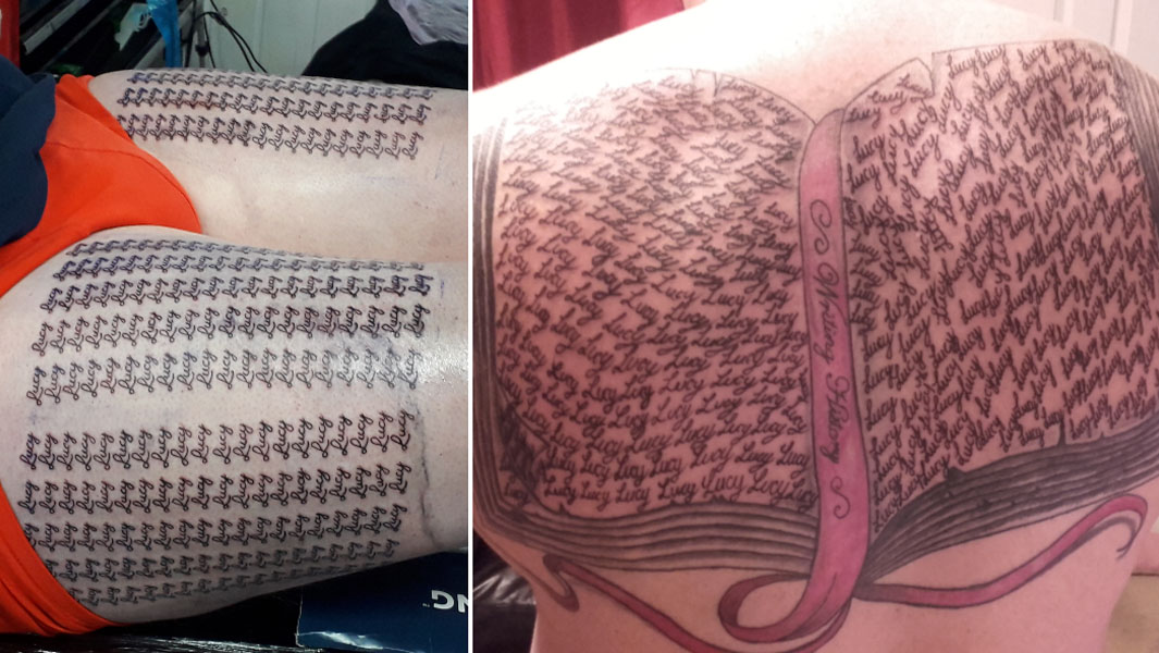 split image of Marks tattoos