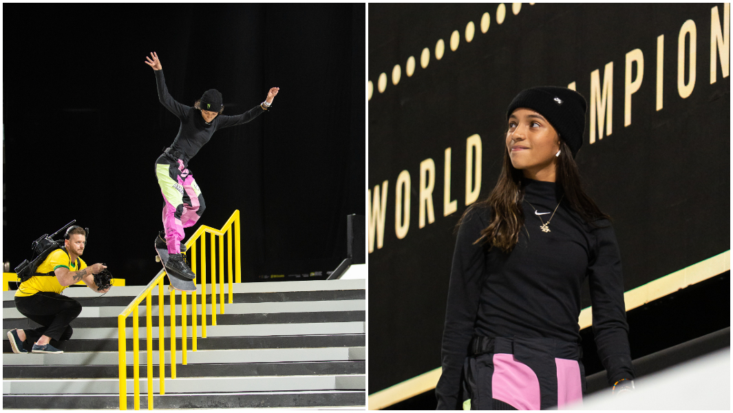 split image rayssa skating and close up