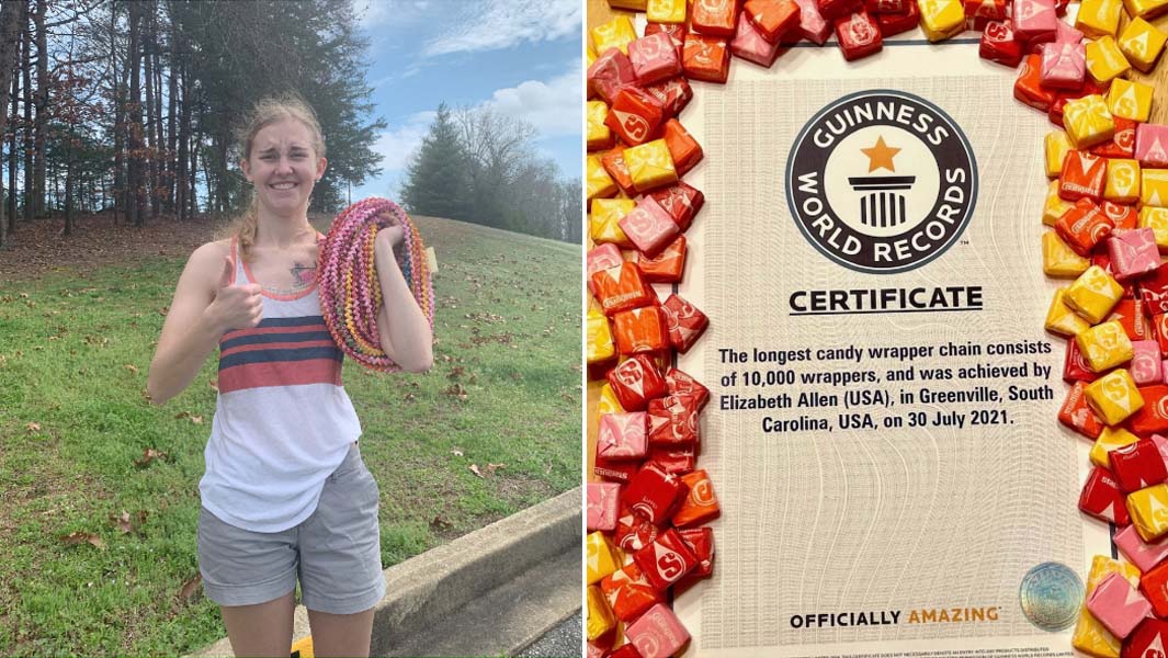 split-image-of-elizabeth-allen-holding-candy-wrapper-chain-and-gwr-certificate-surrounded-by-starbursts.jpg