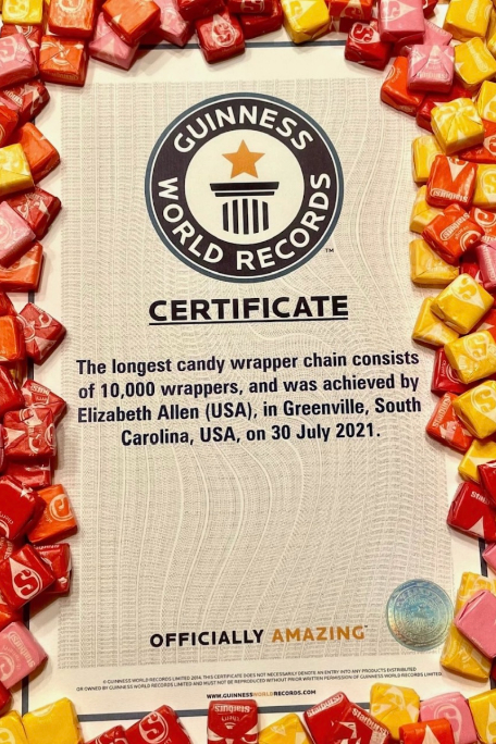 World Record Sticker Stack Starburst fanatic painstakingly joins 10,000 candy wrappers to make ...