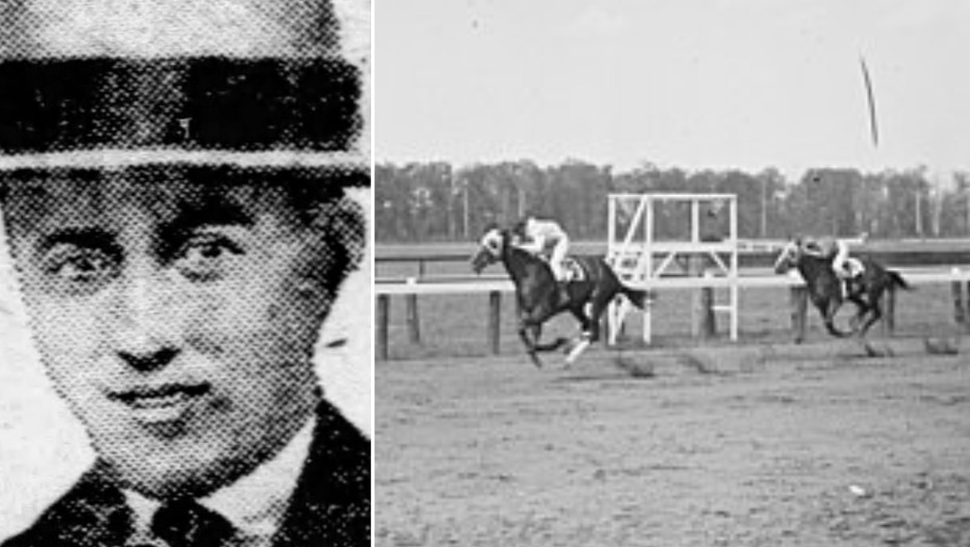 split image of Frank Hayes and horses racing
