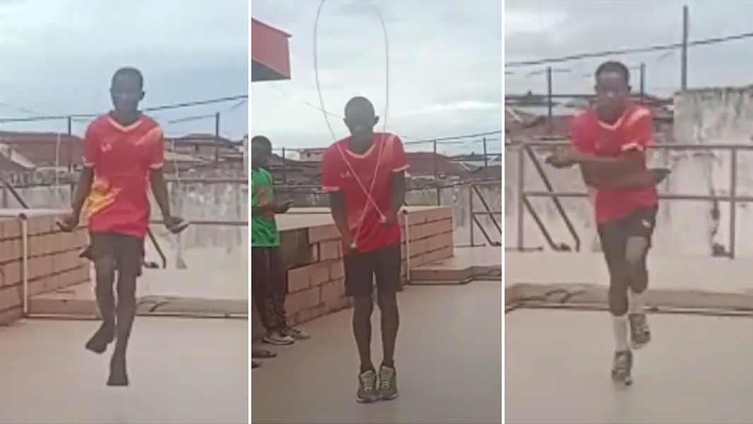 split image of three Nigerian teenagers skipping