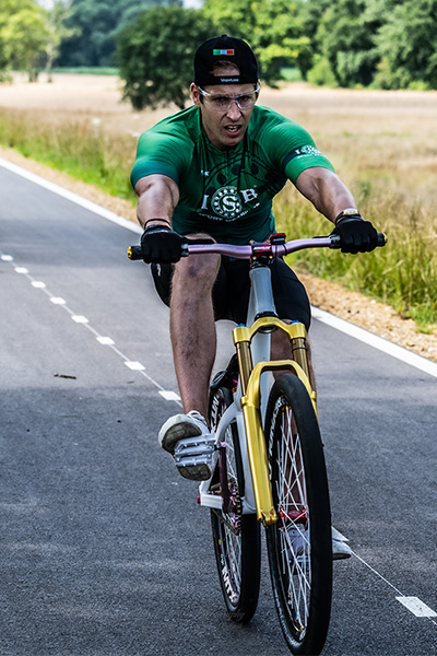 Dawid riding his bike