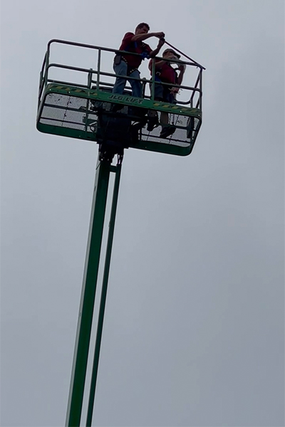 The egg being dropped from a crane