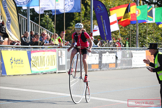 Melissa Eisdell breaking the greatest distance on a penny farthing in one hour (female) 