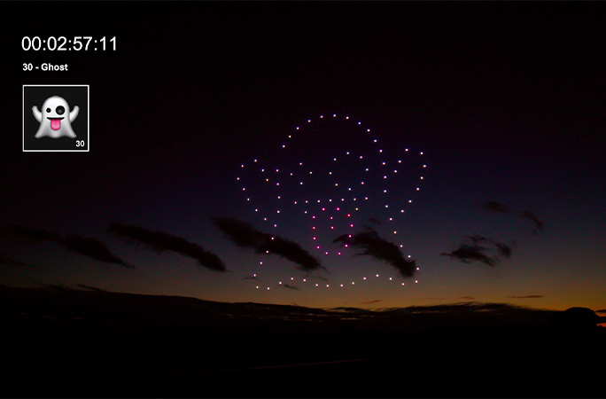 Ghost emoji made from drones