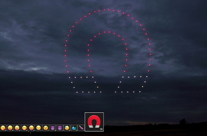 Magnet emoji formed by drones