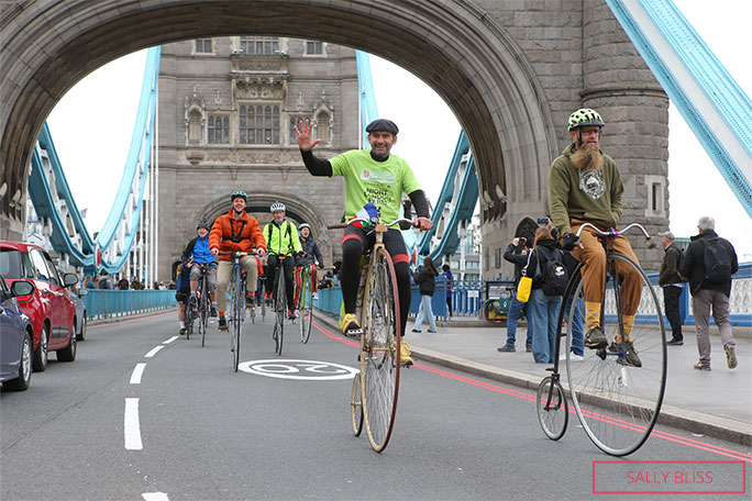Riders crossing Tower Bridge in London