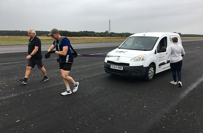 James pulling a van