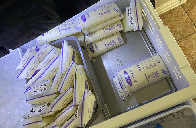 Alyse's breastmilk donations in the freezer