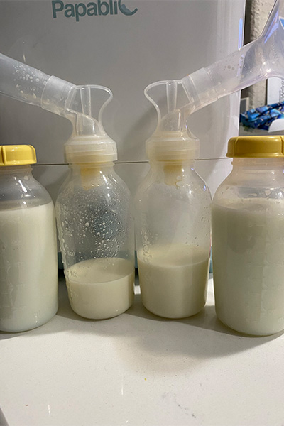 Alyse's collected milk in bottles