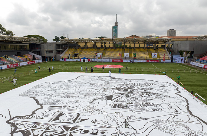 The drawing on the field of the stadium