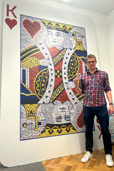 Rob Hallifax with his giant playing card