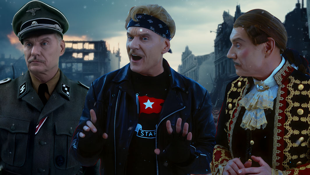 Three of the personas played by Mart Sander in his film Dr Sander's Sleep Cure