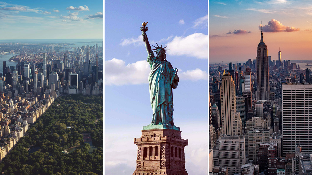 New York split header with statue of liberty and skyline