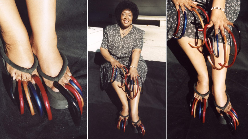 Split image of Louise Hollis and close ups of her nails