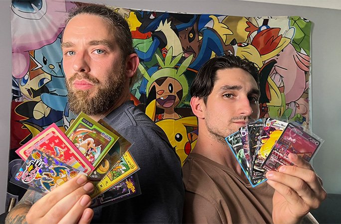 Owen and Conner holding cards