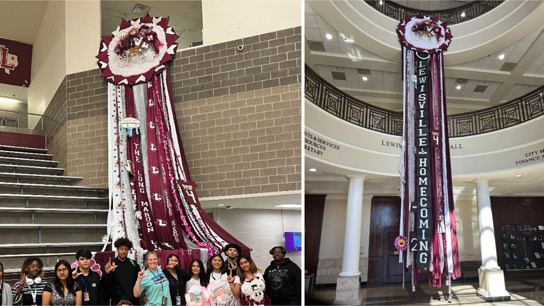 split image of largest homecoming mum