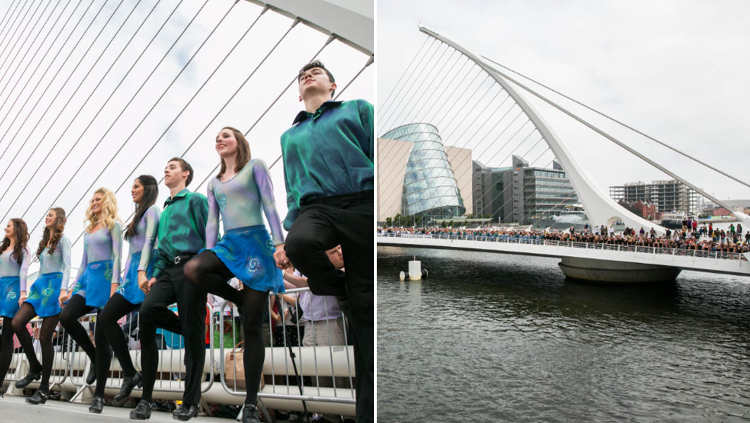 longest riverdance line split image dancers and bridge