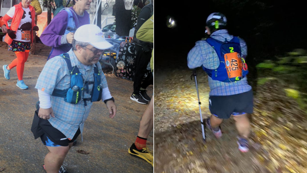 split image of John Young during ultramarathon