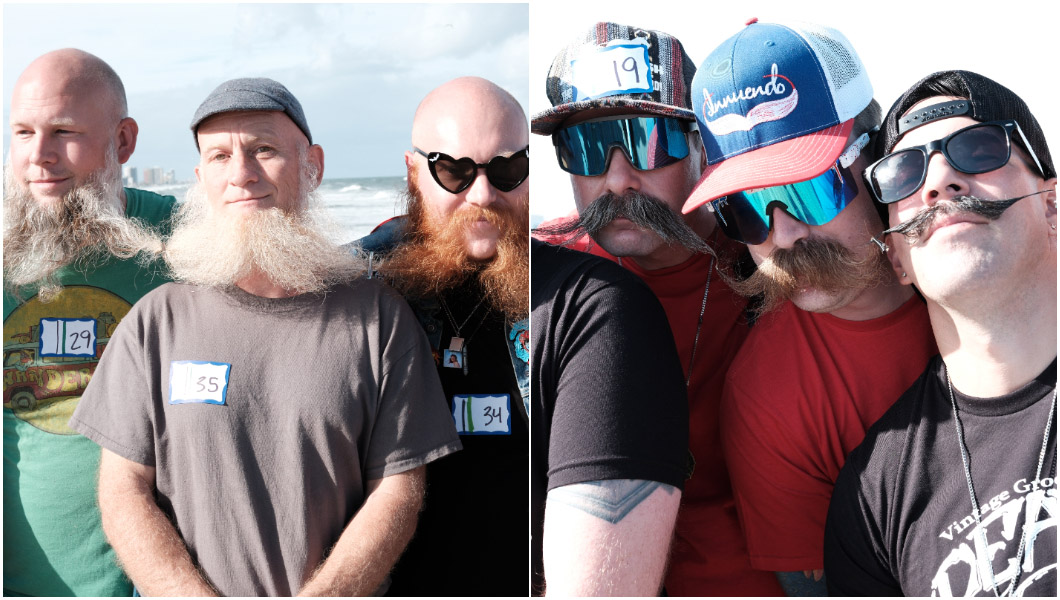split image of chain of beard