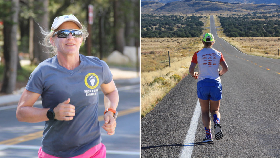 split image of Jenny Hoffman running