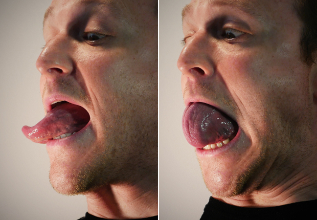 split image Sacha inflating tongue