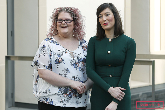 Louise Brown standing next to Spains first test tube baby grown up