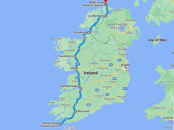 map of Eamonn's route