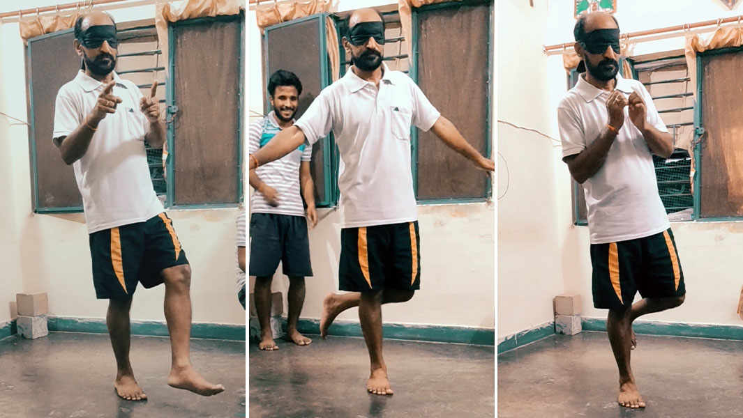 split image of Ram Phal standing on one leg