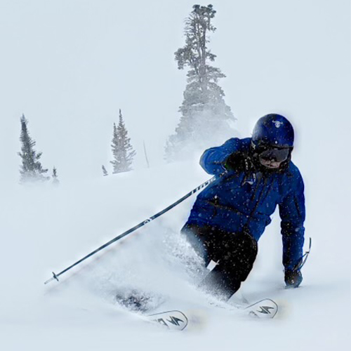Tom skiing at speed
