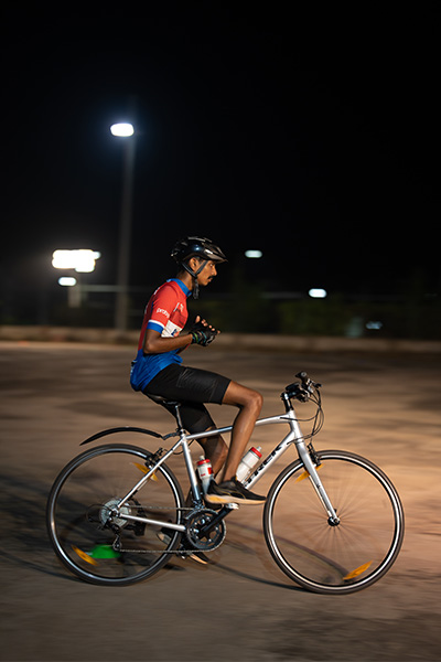 Vaibhav cycling during his attempt