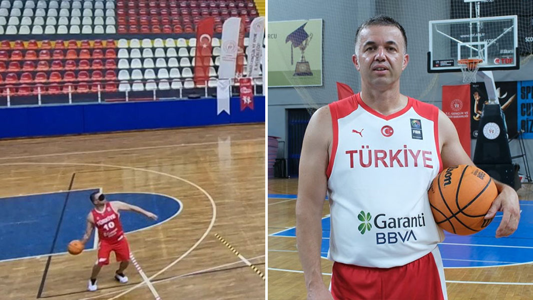 Split image of Osman making a shot and talking to the camera