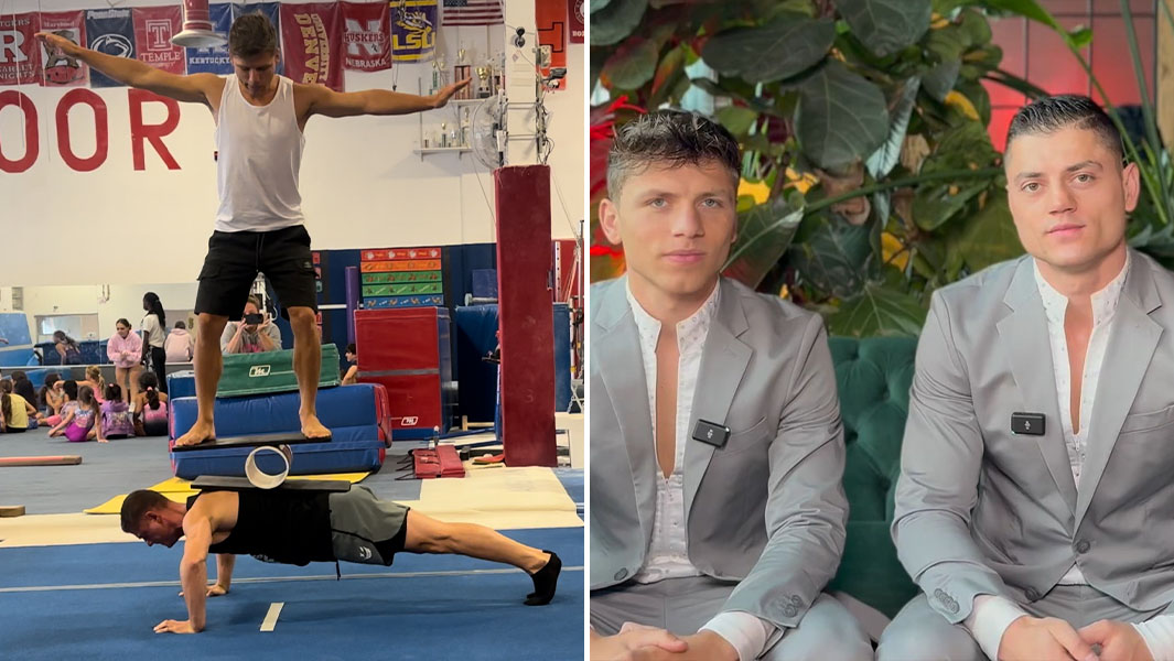 Split image of Artan and Arnold during their attempt and sitting for an interview
